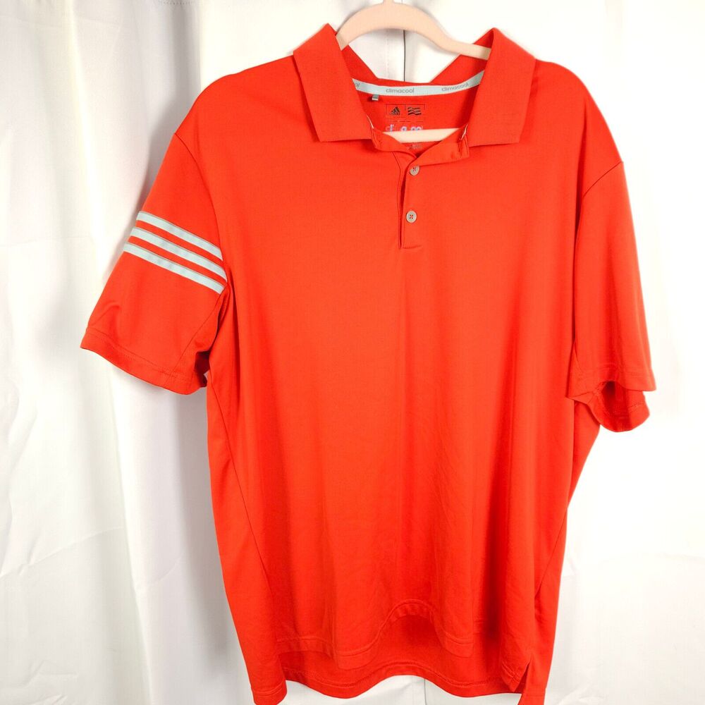 adidas Bright Orange Polo with White Sleeve Stripes
